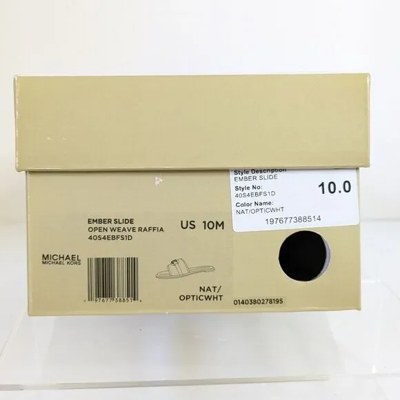 MK Michael Kors Womens Ember Slide Sandal Size 10 Natural Raffia Optic White NIB - Picture 11 of 16